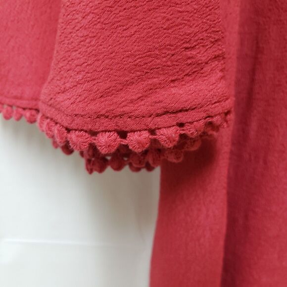 Exhilaration Womens Red Summer Dress Long Sleeve Embroidered Neck Lace Sz S NWOT - Picture 9 of 11